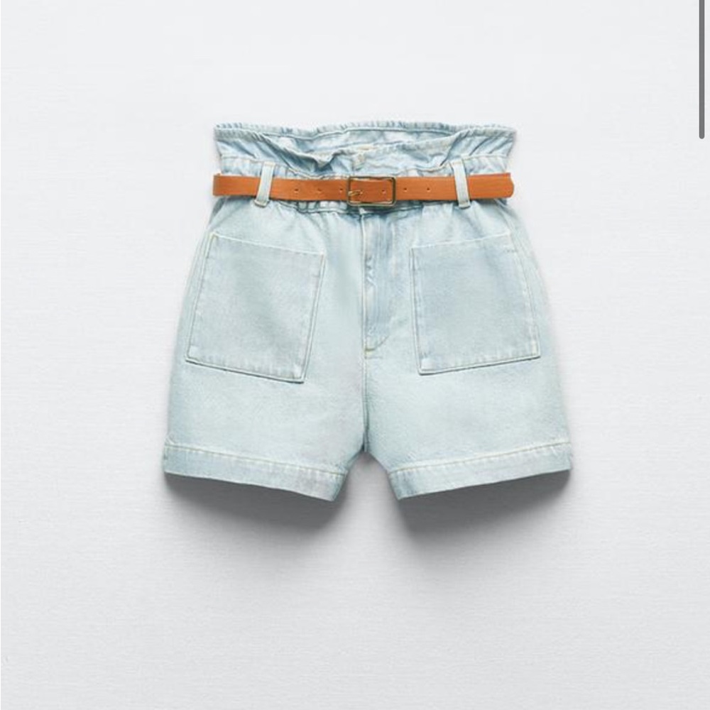 COPY - Zara Women's Light Blue Denim Shorts with Brown Belt Size 10